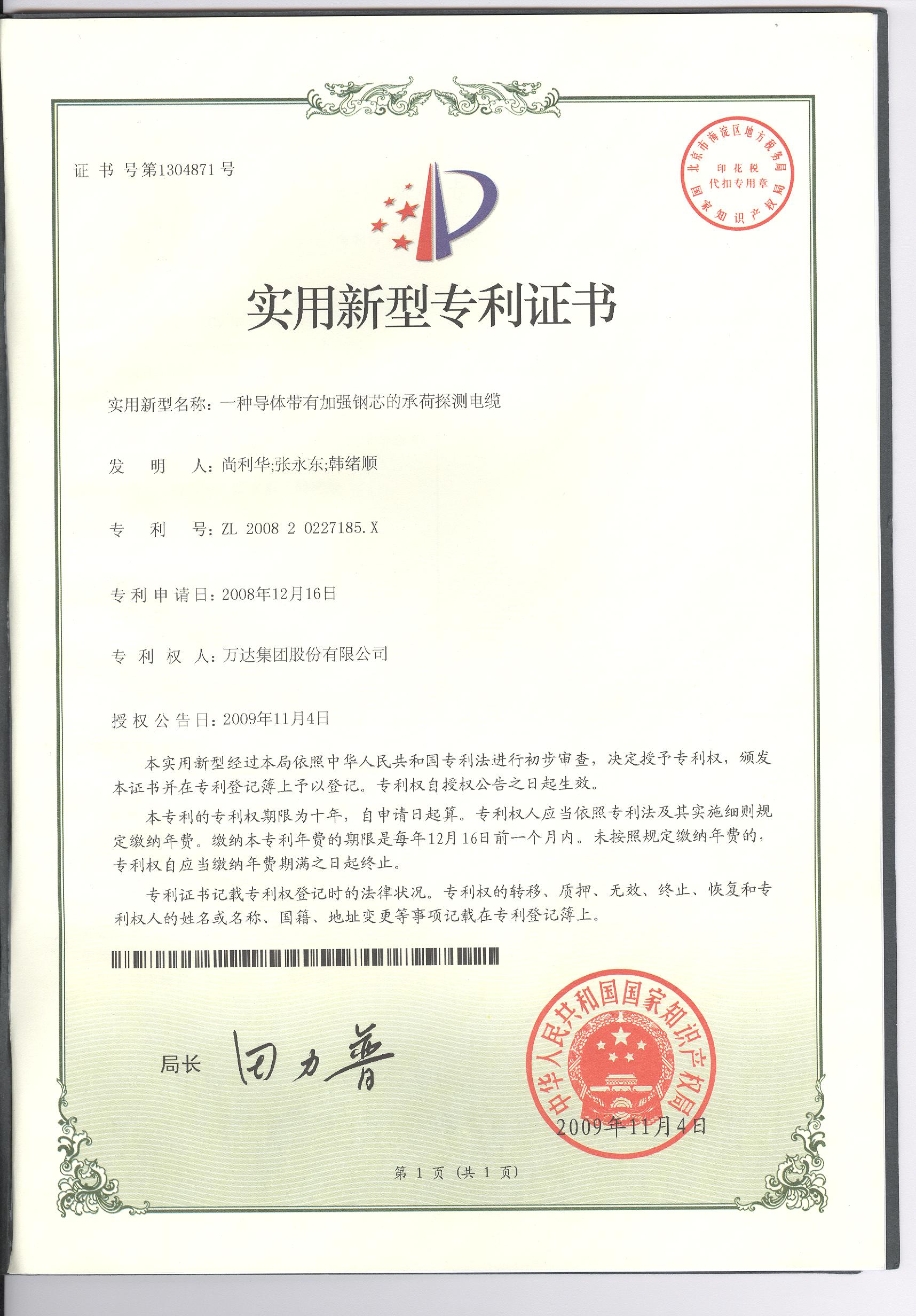 一种导体带有加强钢芯的承荷探测电缆 