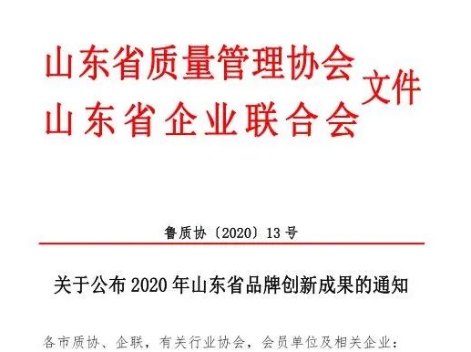 万达化工二氨加氢、结晶新工艺的研发与应用成功荣获2020年山东省品牌创新成果奖