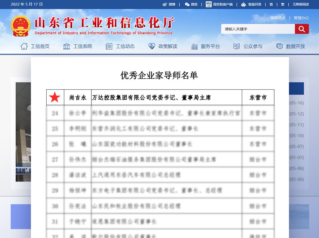 山东省行业领军企业家、万达集团党委书记、董事局主席尚吉永受邀担任山东青年企业家导师