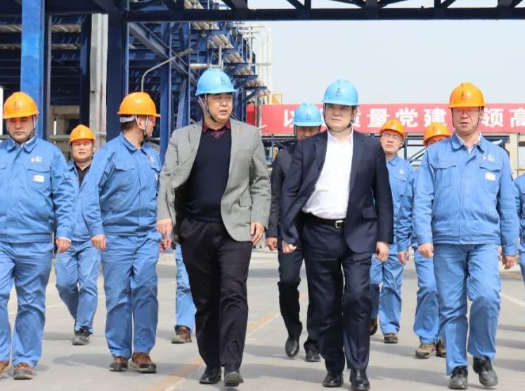 中国石化副总工程师兼齐鲁分公司代表、党委书记韩峰，万达集团党委书记、董事局主席尚吉永调研科鲁尔公司生产经营情况